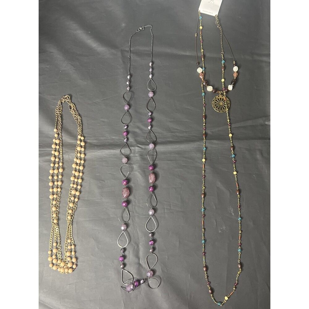 Lot Of Three Simple Colorful Necklaces - Chunky Layered 13, 21 & 25 Inches